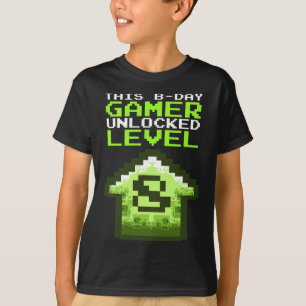 Camiseta Nível 8 Desbloqueado Aniversário Jogo de Vídeo 8º