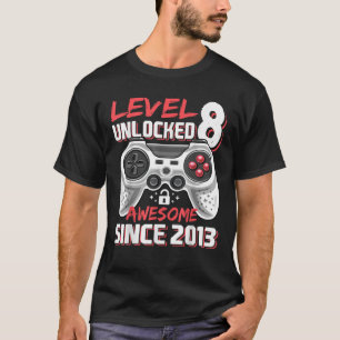 Camiseta Nível 8 Desbloqueado Incrível 2013 Vídeo Jogo 8. º