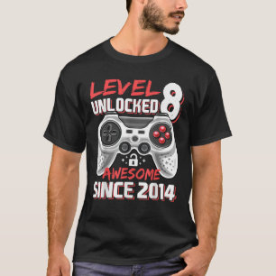 Camiseta Nível 8 Desbloqueado Incrível 2014 Vídeo Game 8.º 