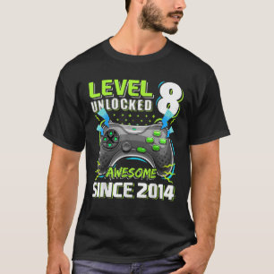 Camiseta Nível 8 Desbloqueado Incrível 2014 Vídeo Game 8.º 
