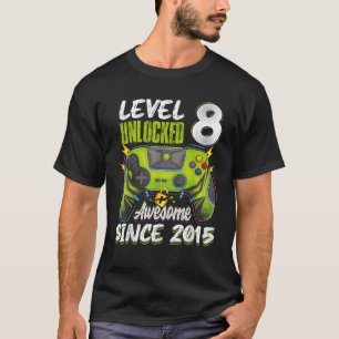 Camiseta Nível 8 Desbloqueado Incrível 2015 8º Aniversário 