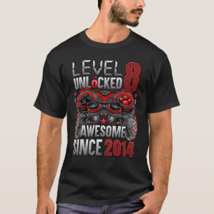 Camiseta Nível 8 Desbloqueado Incrível Desde 2014 8.º Anive