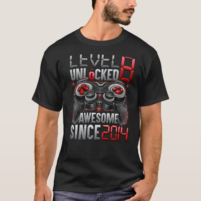 Camiseta Nível 8 Desbloqueado Incrível Desde 2014 8.º Anive (Frente)