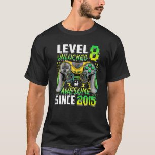 Camiseta Nível 8 Desbloqueado Incrível Desde 2015 8.º Anive