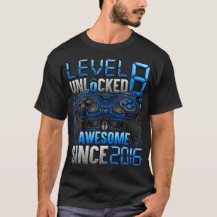 Camiseta Nível 8 Desbloqueado Incrível Desde 2016 8º Aniver
