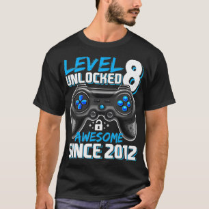 Camiseta Nível 8 Desbloqueado Incrível Desde o 8º Jogo d