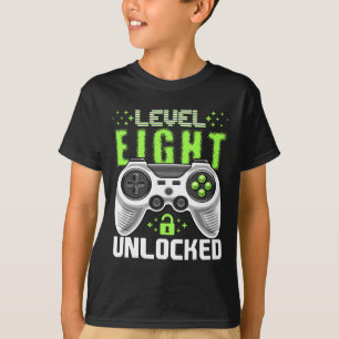 Camiseta Nível 8 Desbloqueado Jogo de Vídeo Aniversário de 