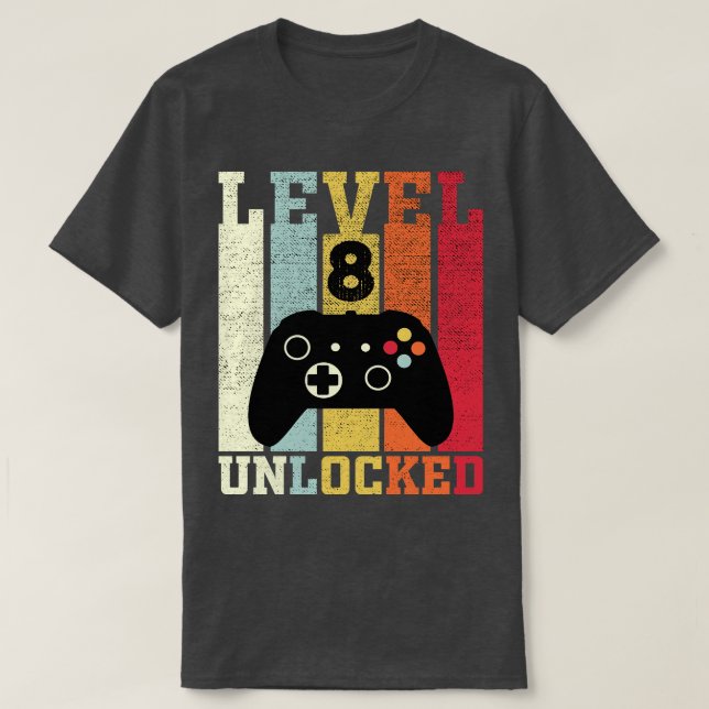 Camiseta Nível 8 Desbloqueado Vídeo Engraçado 8º Presente d (Frente do Design)
