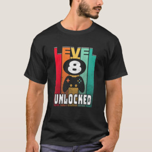 Camiseta Nível 8 Retro Gamer 8º Aniversário Desbloqueado