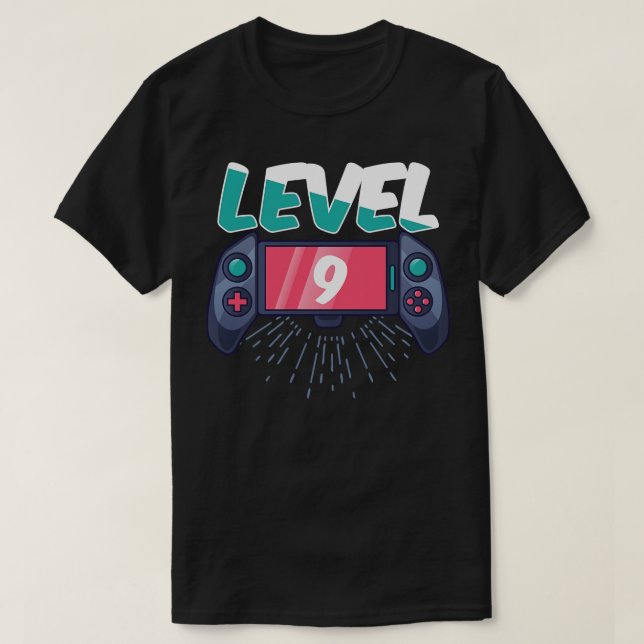 Camiseta Nível 9 Desbloqueado 9º Aniversário Gamer (Frente do Design)