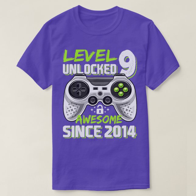 Camiseta Nível 9 Desbloqueado Incrível 2014 Vídeo Game 9.º  (Frente do Design)