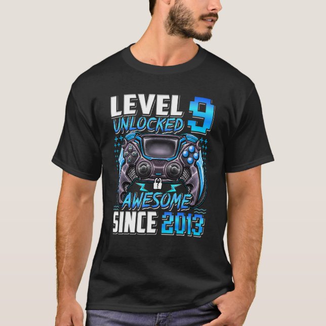 Camiseta Nível 9 Desbloqueado Incrível Desde 2013 9 Anivers (Frente)