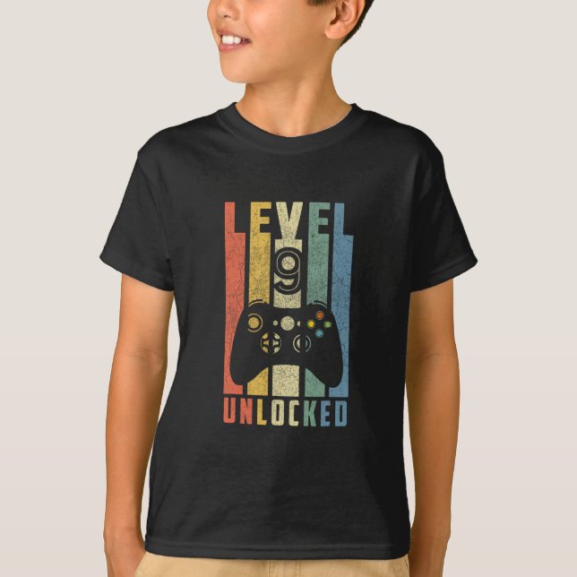 Camiseta Nível 9 Desbloqueado Presente de Aniversário de 9º (Frente)
