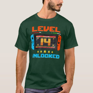 Camiseta Nível de 14 Anos Desbloqueado Aniversário de 14 An