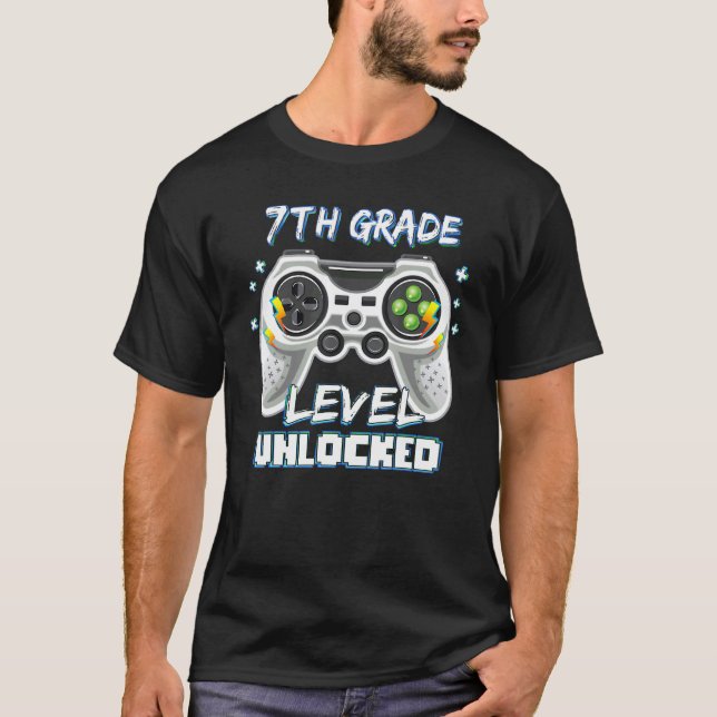 Camiseta Nível de 7 Nível Desbloqueado Jogo No 7 Grau Volta (Frente)