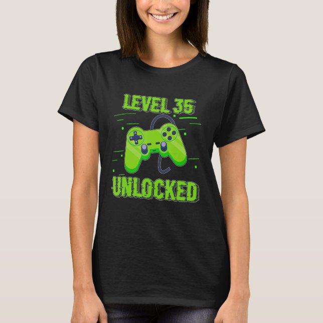 Camiseta Nível de Aniversário 35 Controlador de Videos game (Frente)
