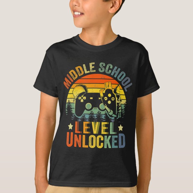 Camiseta Nível de videogame desbloqueado Escola média de vo (Frente)