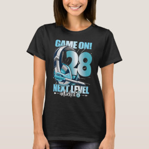 Camiseta Nível destravado 28. Aniversário 28 anos Mulher ma