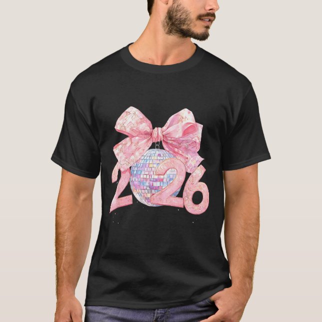Camiseta Nk Bow Coquette Disco Ball Happy New Year 2026  (Frente)