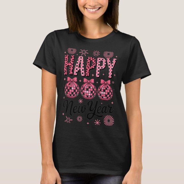 Camiseta Nk Happy New Year Disco Ball Leopard For Women Gir (Frente)