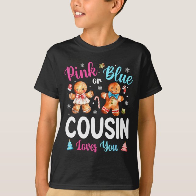 Camiseta Nk Or Blue Cousin Loves You Gender Reveal Christma (Frente)