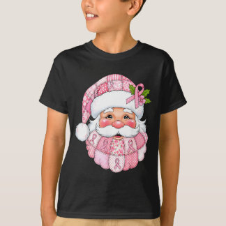 Camiseta Nk Patchwork Santa Breast Cancer Awareness Christm