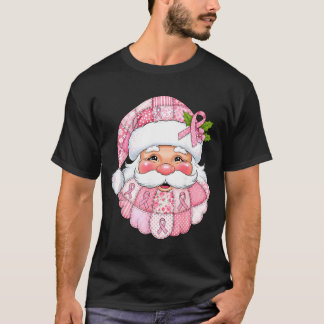 Camiseta Nk Patchwork Santa Breast Cancer Awareness Christm