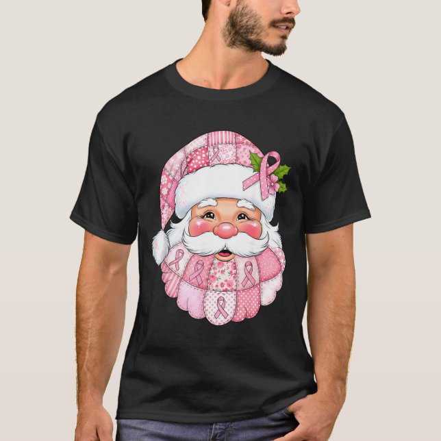 Camiseta Nk Patchwork Santa Breast Cancer Awareness Christm (Frente)
