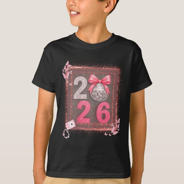 Camiseta Nk Sparkle Disco Bow 2026 Coquette Happy New Year  (Frente)