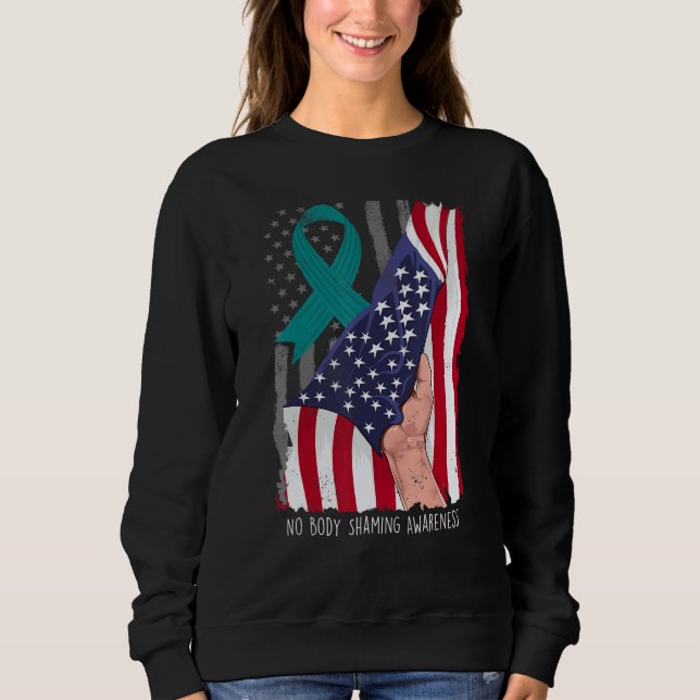 Camiseta No Body Shaming Shirt Awareness American Flag Teal (Frente)