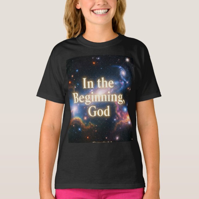Camiseta No começo, Deus - Tee Gráfico (Frente)