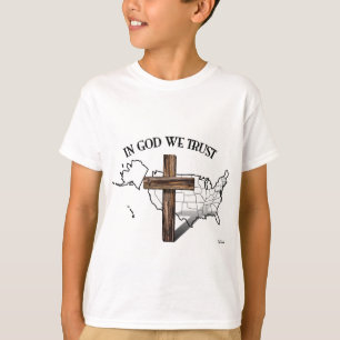 Camiseta No deus nós confiamos com cruz áspera e esboço 