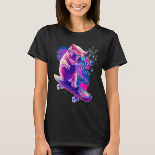 Camiseta No espaço colorido um gato fofo anda de skate