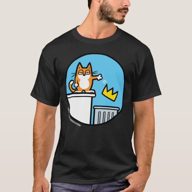Camiseta No Kings - Cat throws crown into trash (Frente)