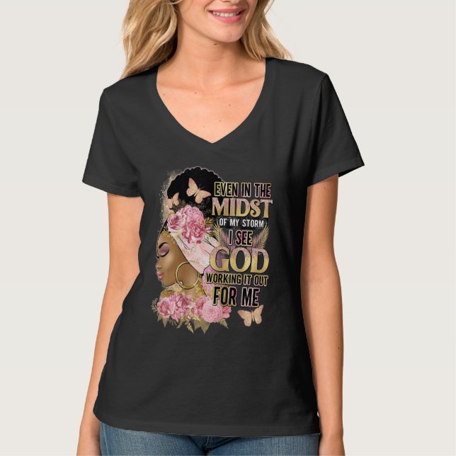 Camiseta No Meio Da Minha Tempestade Eu Vejo Deus Flores Ro (Frente)