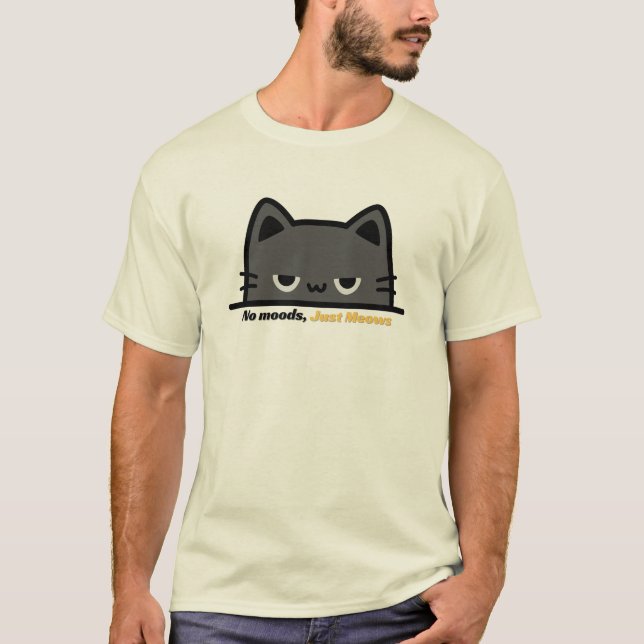 Camiseta No mood, just meows - grumpy cartoon cat design (Frente)