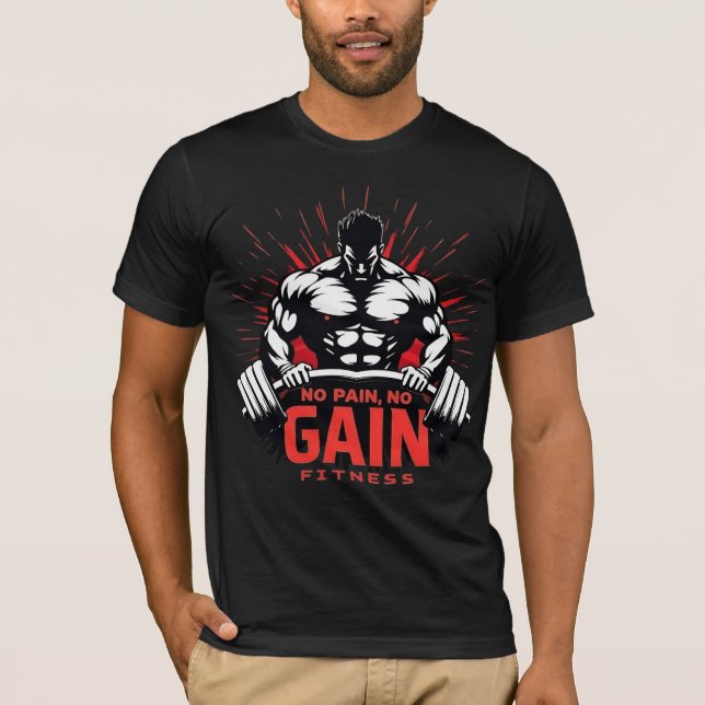 Camiseta No Pain No Gain – Hardcore Gym Fitness Design (Frente)