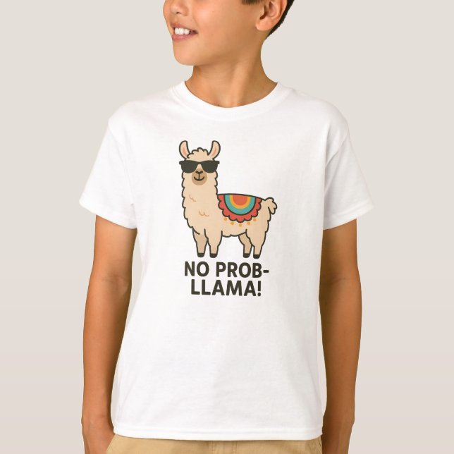 Camiseta No Prob-Llama Cool Beige Llama Design (Frente)