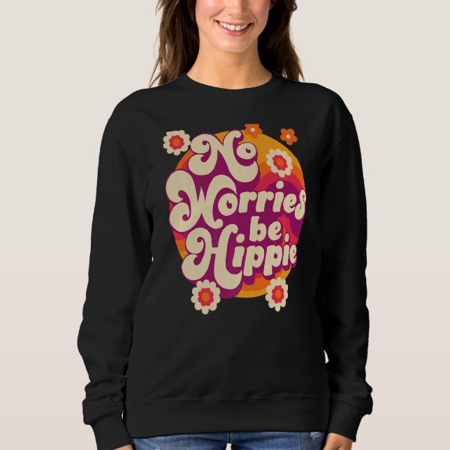 Camiseta No Worries Be Hippie Peace Sign Retro 60s 70s Vint (Frente)
