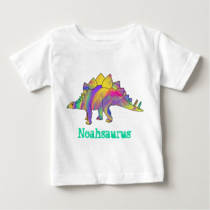 Camiseta Noah saurus Arte Colorida do Estegossauro Dinossau