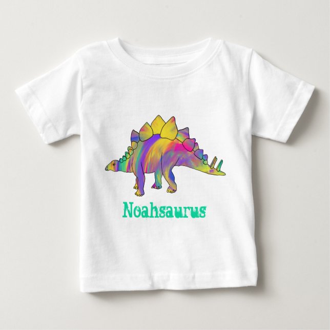 Camiseta Noah saurus Arte Colorida do Estegossauro Dinossau (Frente)