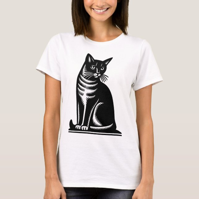 Camiseta Noble Feline Woodcut Style (Frente)