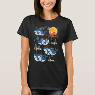 Camiseta Noel Claus Riding Shark Reindeer às Luzes de Natal