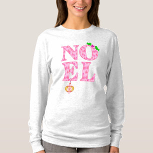 Camiseta NOEL em um padrão de árvore de Natal rosa