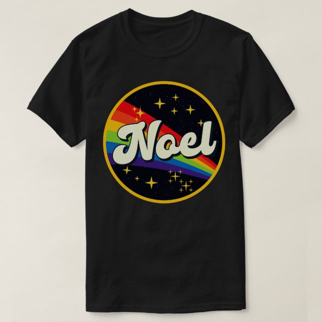 Camiseta Noel Rainbow No Estilo De Vintagem Espacial (Frente do Design)
