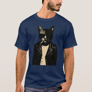 Camiseta Noir Cat em Couro