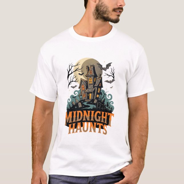 Camiseta Noite Assombrada de Halloween Lua (Frente)