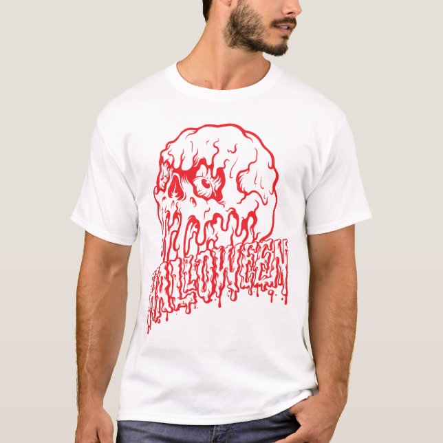Camiseta noite assustadora de esqueleto gelado de halloween (Frente)