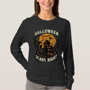 Camiseta Noite Assustadora de Halloween Casa Assombrada Lua