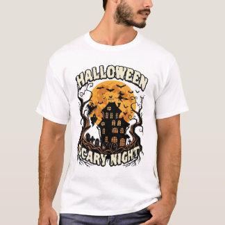 Camiseta Noite Assustadora de Halloween Casa Assombrada Lua